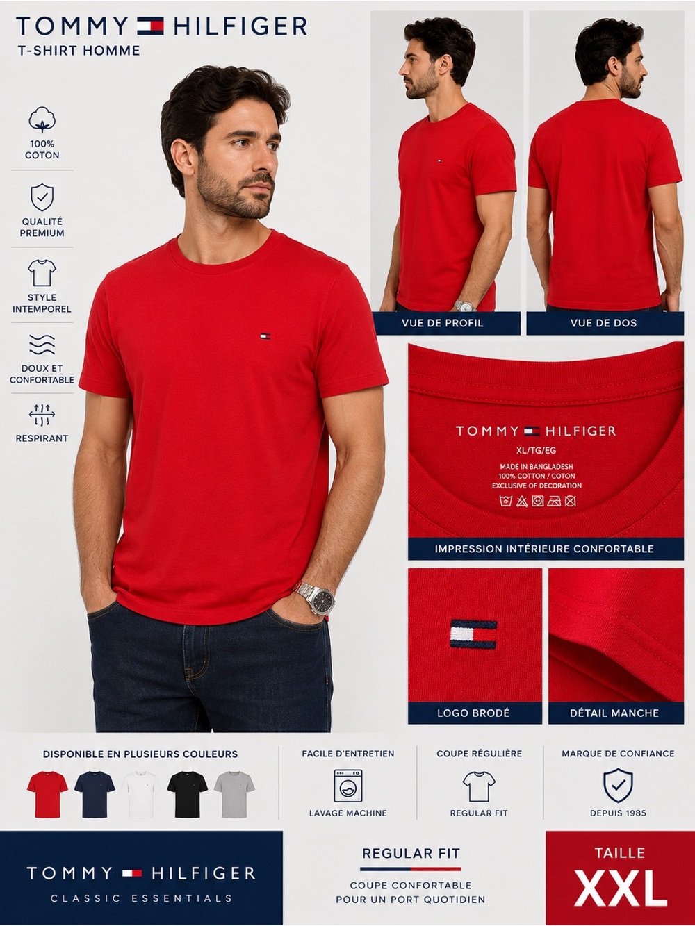 Tommy Hilfiger Red Crew Neck Short Sleeve T-Shirt